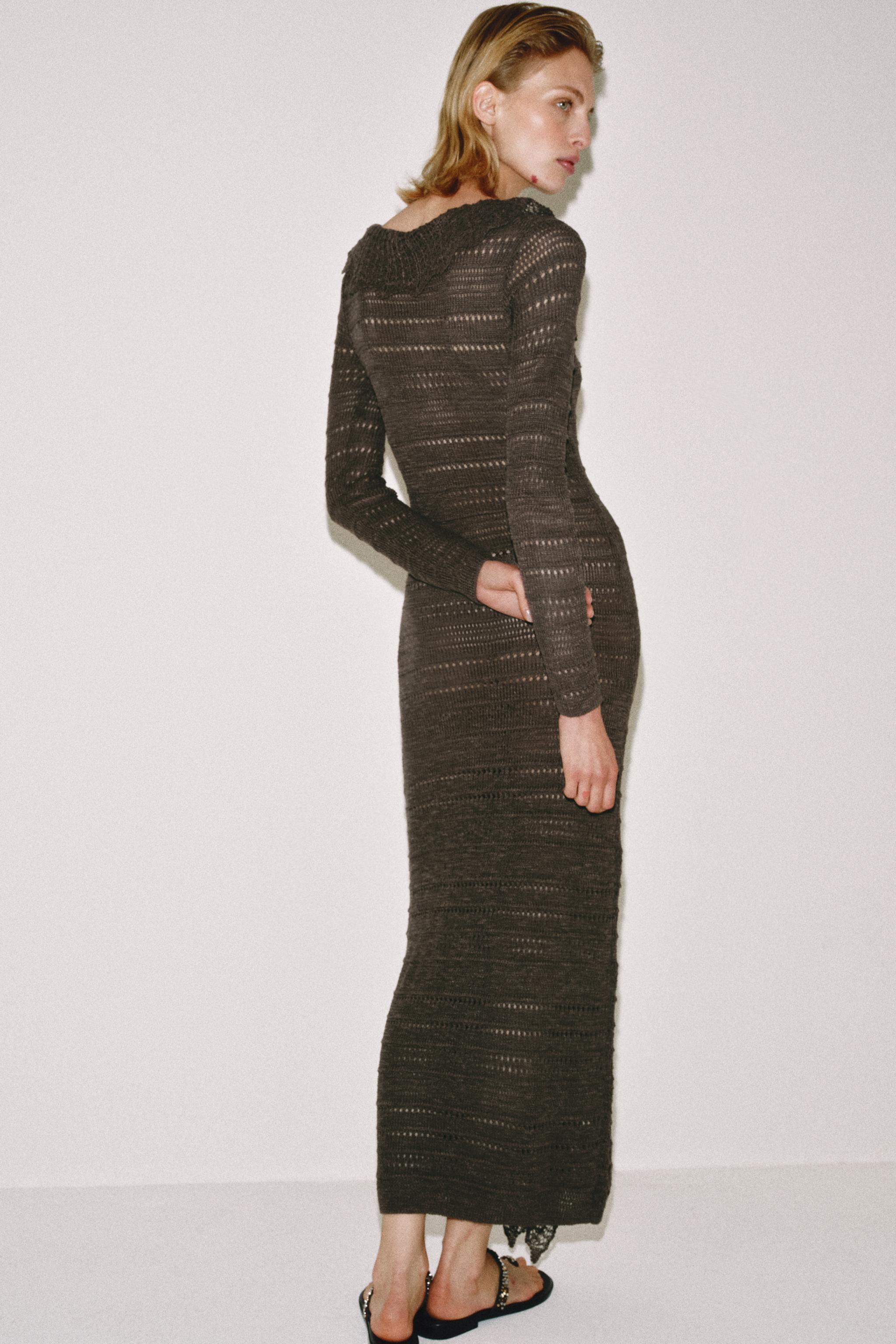 POINTELLE KNIT RUFFLED DRESS